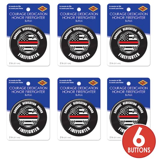 Beistle 2" Red Stripe Courage Dedication Honor Firefighter Buttons, 6ct.